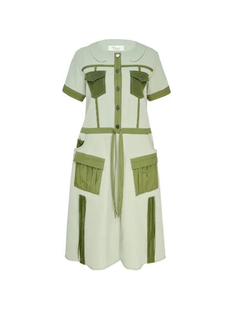 CAROLINE HU Peter Pan panelled collar midi dress Green CHSS26D01GN00GREENBLACK