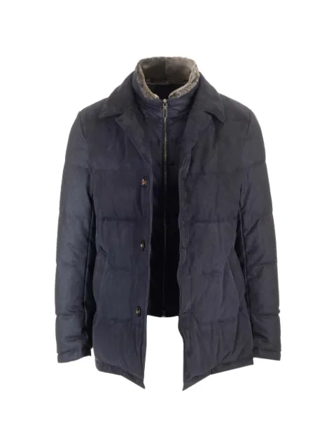 Al Duca D’Aosta 1902 shearling-collar suede-panel padded jacket Blue 127