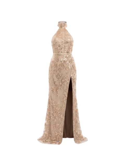 Saiid Kobeisy sequin-embroidered halterneck maxi dress Neutrals RTWFW2547