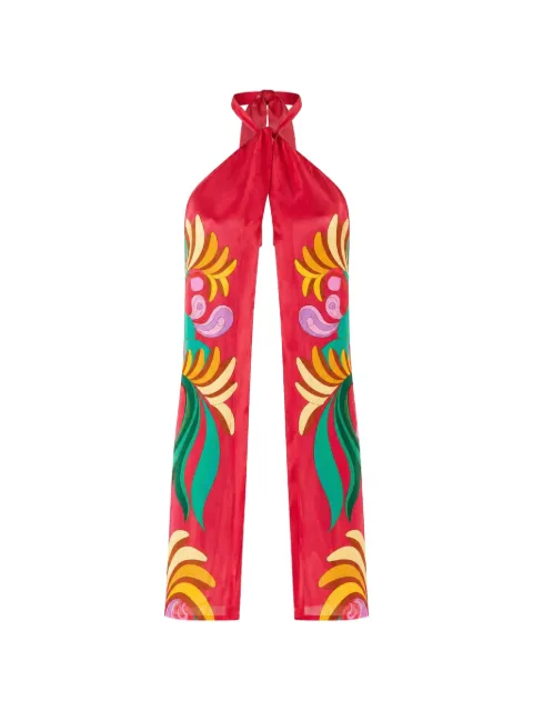 FARM Rio graphic-print halterneck top Red 260302