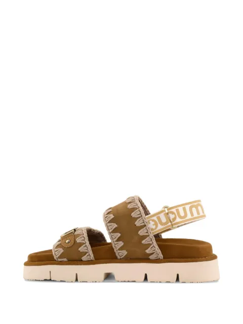 Mou crochet-trim logo-plaque sandals Brown MUSW461001A