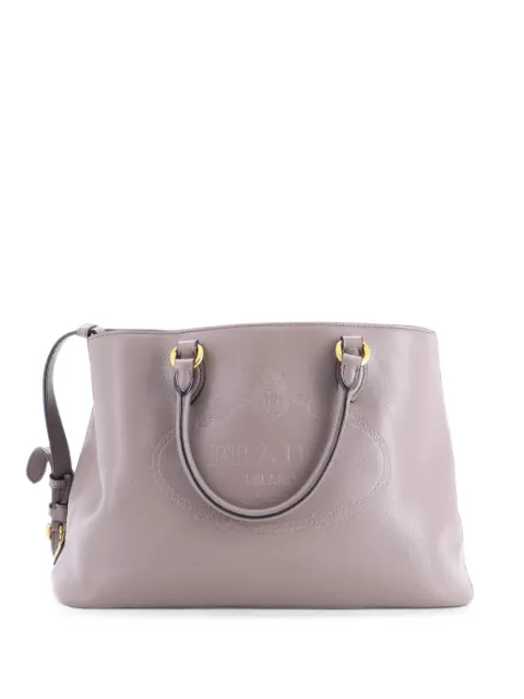 Prada Pre-Owned Embossed Logo Convertible Open Glace Calf Medium tote bag Grey 6AV4IPNVJE15GX68