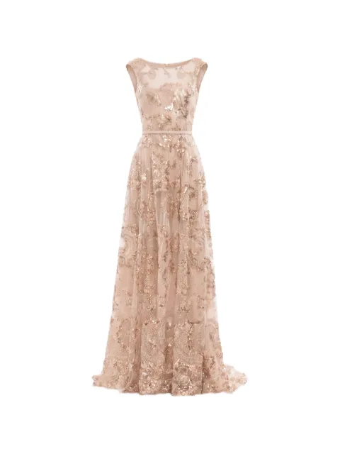 Saiid Kobeisy sequin-embellished embroidered tulle maxi gown Neutrals RTWFW2550