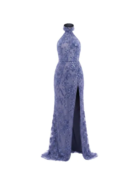 Saiid Kobeisy halter-neck sequin-embroidered maxi dress Purple RTWFW2547