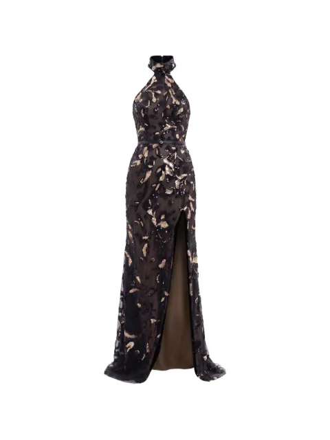 Saiid Kobeisy halter-neck embroidered tulle maxi dress Black RTWFW2547