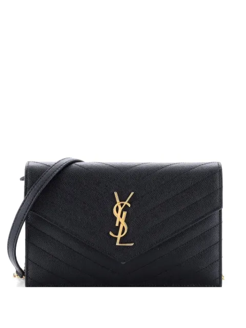 Saint Laurent Pre-Owned Classic Monogram Wallet on Chain Matelasse Chevron Leather Small crossbody bag Black 67KFQU4KB28T9O5Q