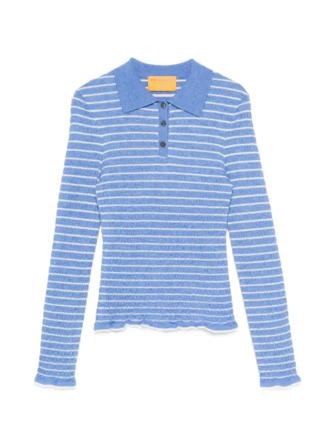 Guest In Residence smocked striped polo sweater Blue W42611SF