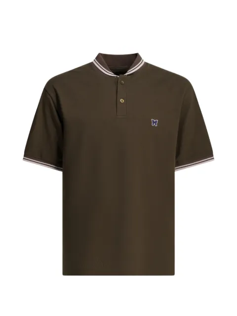 Needles embroidered-logo striped-trim polo shirt Brown SX441CBROWN
