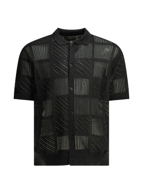 BEAMS PLUS patchwork open-knit polo shirt Black 3802006815619
