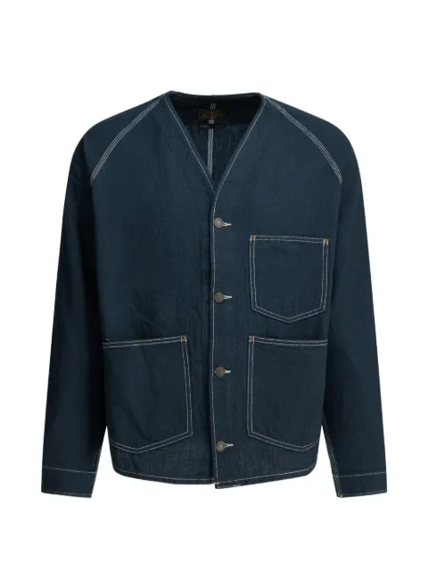 BEAMS PLUS contrast-stitch collarless jacket Blue 3818092379178