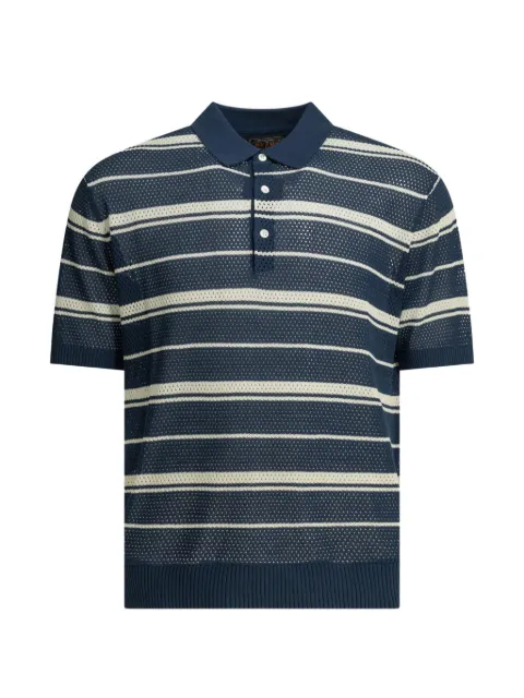 BEAMS PLUS striped open-knit polo shirt Black 3802006715679