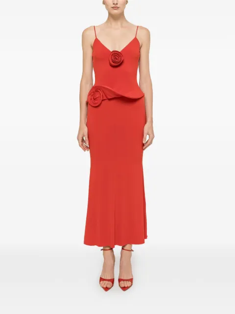 NISSA floral-appliqué midi dress Red RS16587