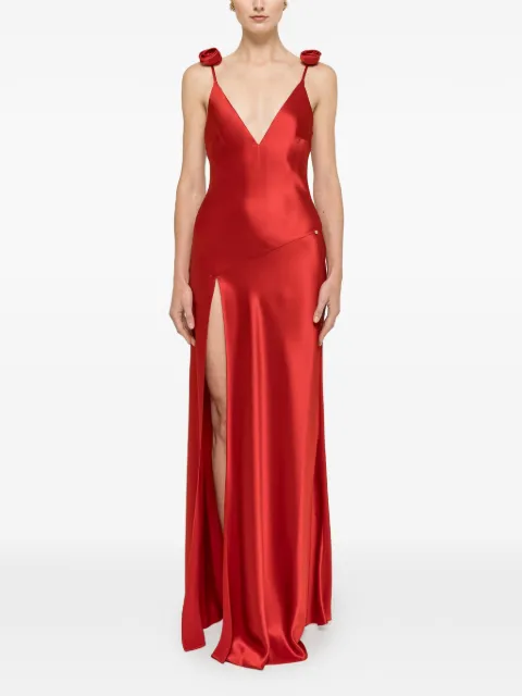 NISSA open-back rosette-detail maxi dress Red RS15847