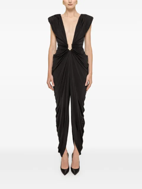 NISSA ruched plunge-neck jumpsuit Black RSALO16657