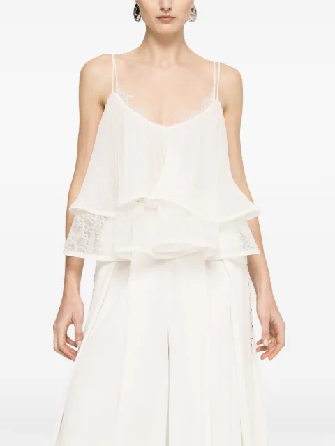 NISSA pleated lace-trimmed top White RTOP16700
