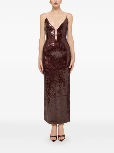 NISSA crystal-detail sequin maxi dress Red RS16555