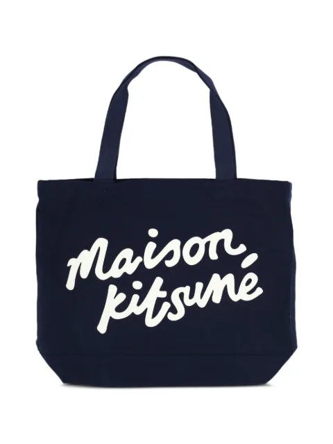 Maison Kitsuné handwriting-print tote bag Blue PW05124WW9042