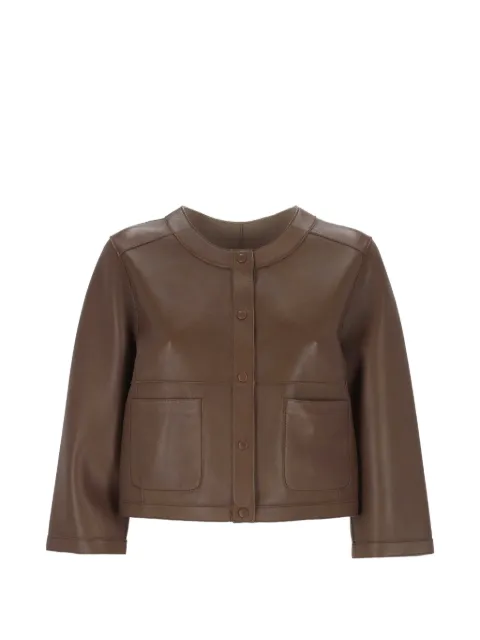 The Jackie Leathers collarless leather jacket Brown SHERJ31