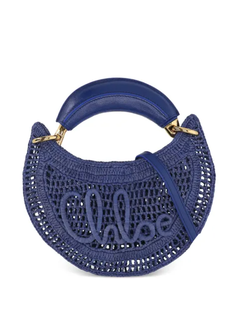 Chloé mini Summer Banana logo-embroidered raffia crossbody bag Blue CH26UP782P08