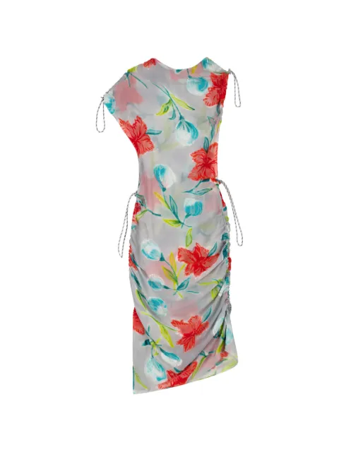 Coperni floral-print ruched silk midi dress Grey COPR316F4005