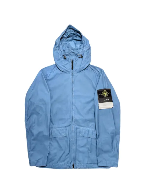 Stone Island logo-patch zip-up hooded jacket Blue 761540833
