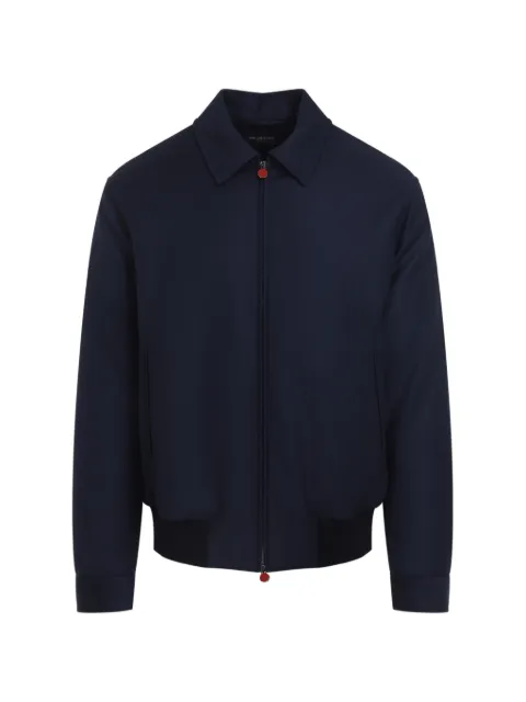 Kiton zip-up ribbed-trim jacket Blue UW2233V0426H0200D