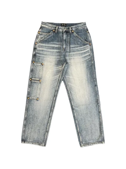 THUG CLUB washed-effect stud-embellished jeans Blue TC23PT0606