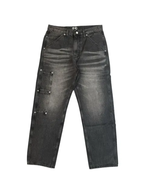 THUG CLUB washed-effect stud-embellished jeans Black TC23PT0607