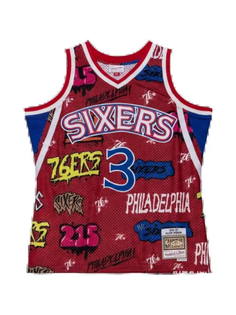Mitchell & Ness 1996 Philadelphia 76ers Allen Iverson Slap Sticker Swingman basketball jersey Red TFSM4768P7696AIVRED1