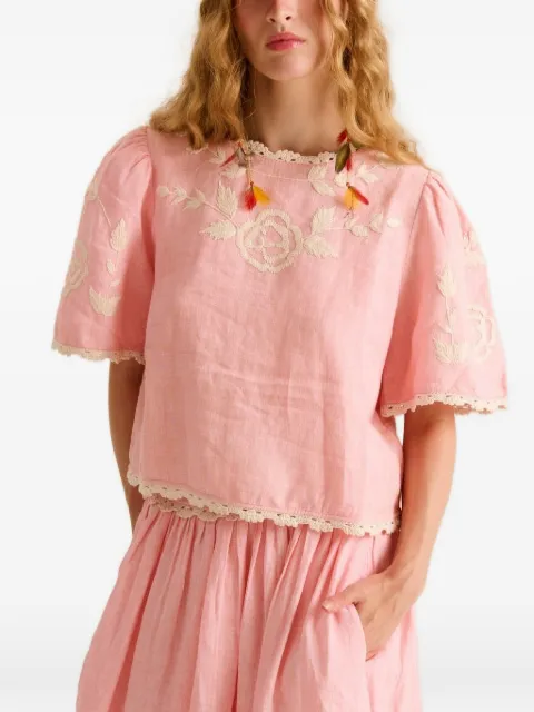 Carolina K Lela embroidered lace-trim top Pink 226D10