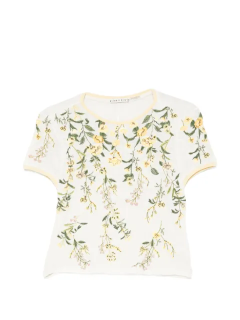 alice + olivia Cindy floral-embroidered T-shirt Neutrals CC604D63049