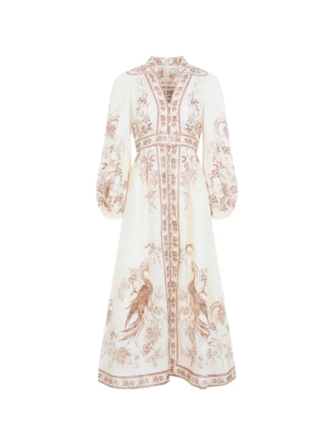 ZIMMERMANN Indra floral-print midi dress Neutrals 3501DSS262