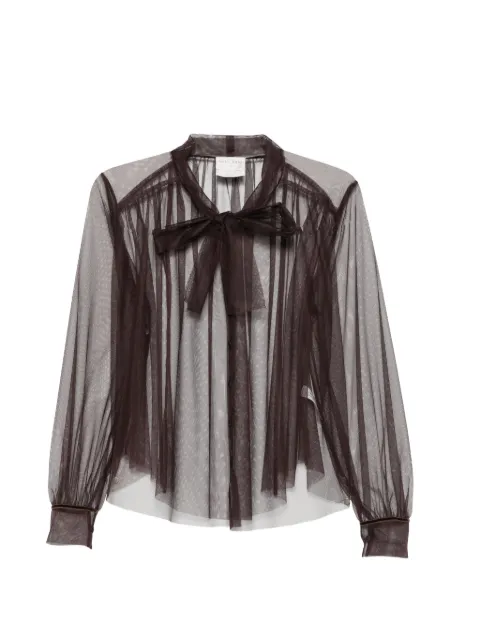 Forte Forte sheer tie-neck shirt Brown 15389MYSHIRT