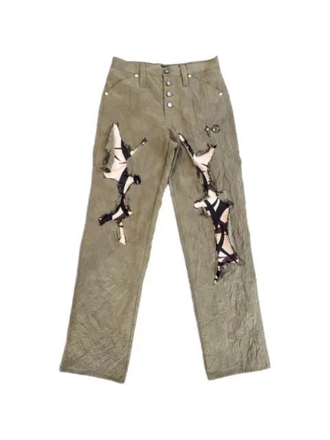 THUG CLUB Burnt Tribal Camo distressed crinkled-effect trousers Green TC26PT1001