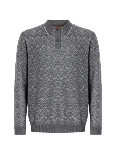 Missoni long-sleeve cashmere zig zag polo shirt Grey UC26W201BR014M