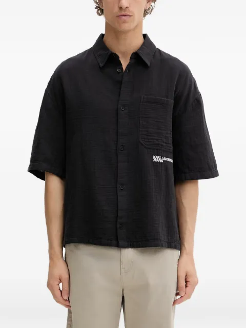 Karl Lagerfeld Jeans logo-embroidered chest-pocket shirt Black B2M16012999