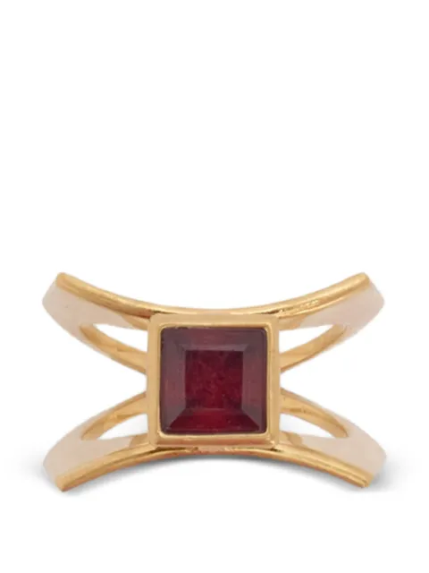 Jil Sander garnet-embellished engraved ring Gold J11UQ0107P9364