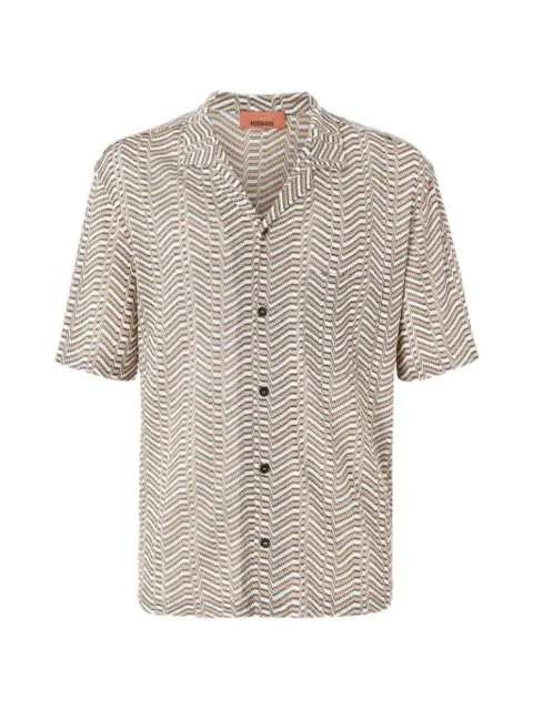 Missoni viscose knit bowling shirt with Greek key motif Neutrals US26WJ01BR015M