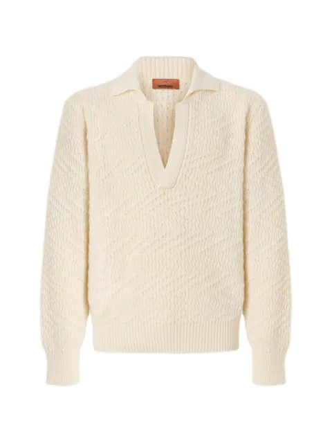 Missoni long-sleeve wool and viscose zig zag polo shirt Neutrals US26W20DBK01JV