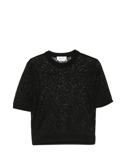 Alexander McQueen lace-knit short-sleeve top Black 858371Q1BGH
