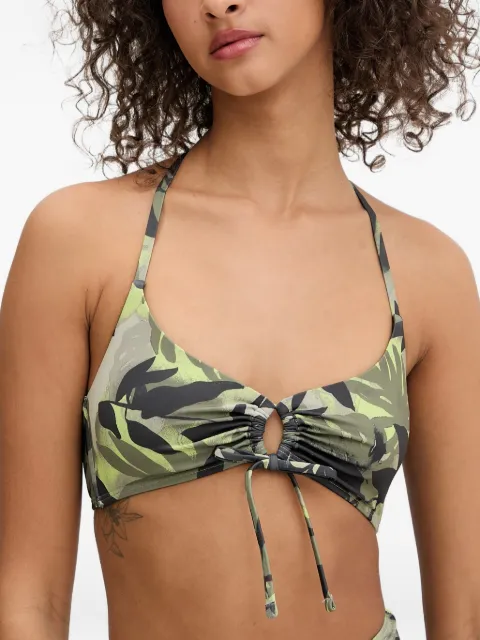Armani Exchange leaf-print high-waisted bikini Green XW002356AF2