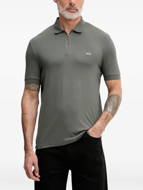 Armani Exchange logo-embroidered zip-fastening polo shirt Green XM002372AF2