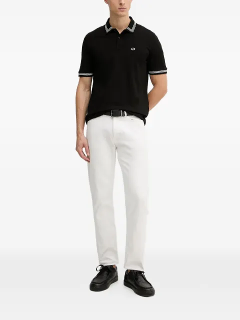 Armani Exchange striped-trim logo-print polo shirt Black XM002343AF10366