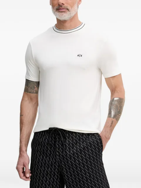 Armani Exchange logo-print contrast-trim T-shirt Neutrals XM002484AF21936