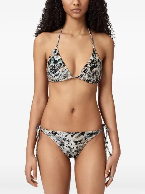 AllSaints abstract-print halterneck bikini Neutrals W005WE
