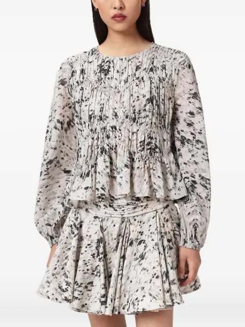 AllSaints shirred-bodice peplum blouse Neutrals W001PE