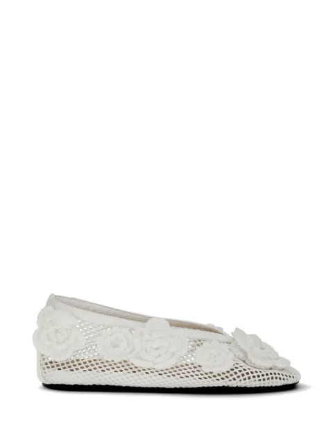 GANNI Jenny flower-embellished mesh ballet flats White B1020179