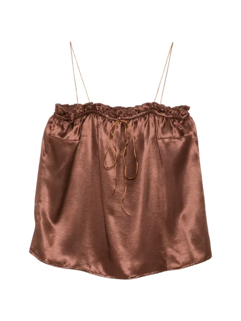 THE NINA STUDIO ruffled-trim spaghetti-strap top Brown N2746