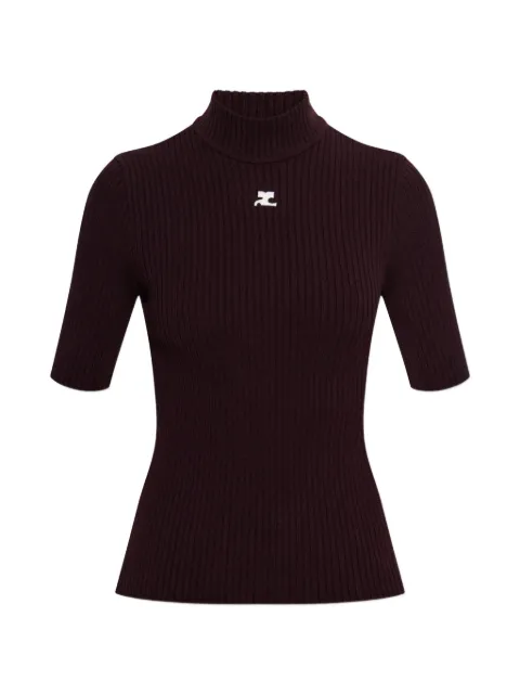 Courrèges ReEdition ribbed logo-patch T-shirt Red PERMPU026FI0001