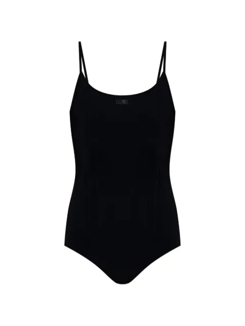 MM6 Maison Margiela scoop-neck logo-print swimsuit Black MXBK30110